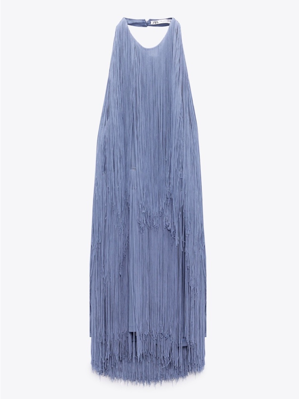 Rare Blogger Fave Zara Periwinkle Blue Fringe Halter Mini Dress Small - Picture 5 of 12